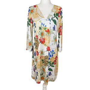 Jean-Pierre Klifa Paris Tunic Dress Cover-up Size M White Floral Tropical Resort
